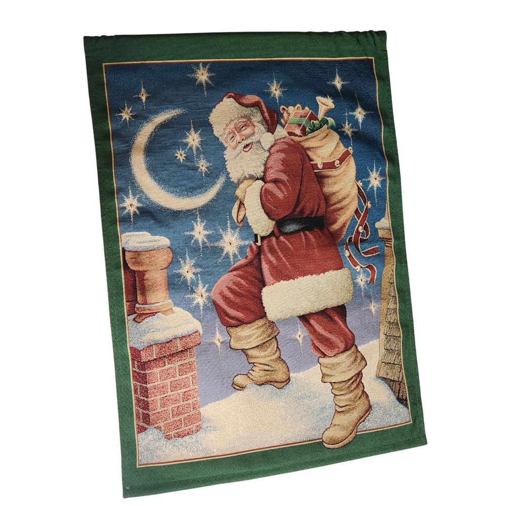 Wall Hanging Santa Claus Tapestry Christmas Decor 26x36 USA made Vintage Cottage